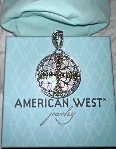 Carolyn Pollack Mother of Pearl Sterling Silver Enhancer Medallion Pendant NEW! - Picture 1 of 5