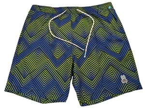 Psycho Bunny Swim Shorts Mens Large Geometric Zigzag Chevron Mesh Liner Surfer - Picture 1 of 13
