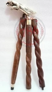 Bastón victoriano espiral madera mango cabeza jaguar latón estilo vintage - Imagen 1 de 5