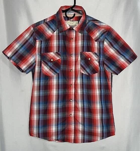 Ditch Plains New York Mens Small Short Sleeve Snap Button Red White Blue - Picture 1 of 4