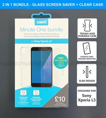 Caseit Clear Gel Phone Case Cover + Glass Screen Protector for Sony Xperia L3 - Image 1 of 3