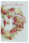 Grandma & Grandad Christmas Card Cute Bears Flowers Baubles & Glitter 7.5x5.25"
