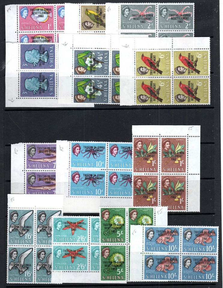 Tristan da Cunha 1963 переселение opt набор SG 55-67 MNH маргинальные блоки 4 - Изображение 1 из 1