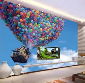 3D Ballon Fliegen Haus 7055 Tapete Wandgemälde Tapeten Bild Familie DE Summer - Picture 1 of 5
