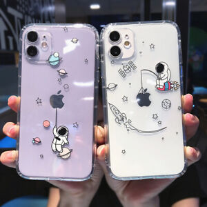 For iPhone 13 Pro Max 12 Mini 11 XS 8 7 Astronaut Patterned Clear Gel Case Cover
