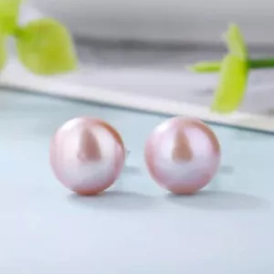 Z02 Earrings Plug Purple Freshwater Pearls 6 MM Sterling Silver 925 - Bild 1 von 7