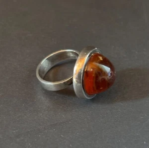 Vintage Modernist 925 STERLING Silver AMBER RING-COF-Carl Ove FRYDENSBERG-Size 5 - Picture 1 of 14
