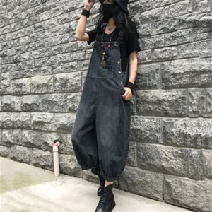 Lady Loose Jeans Overalls Harem Retro Wide Leg Denim CasualBib Pockets Jumpsuits - Picture 1 of 14