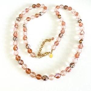 Joan Rivers Vintage Peach Pink AB Aurora Borealis Long Crystal Beaded Necklace - Picture 1 of 11