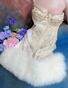 Carole Lee Couture Dress London Wearable Art Gold embroidery Fur trim corset top - Picture 1 of 14