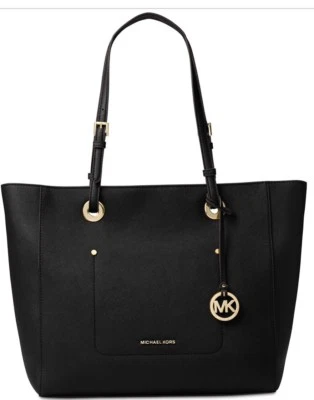 New MICHAEL KORS WALSH BLACK LARGE EAST WEST TOP ZIP JET SET TOTE BAG  - Image 1 of 4