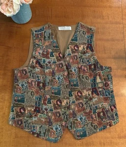 Vintage Karen Scott Vintage 90’s England Tapestry Vest Women’s 1X Pockets EUC - Picture 1 of 7