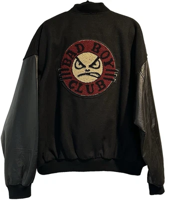 Chaqueta Universitaria Bad Boy Club XL Negra Años 90 Lana Cuero Lifes A Playa Parche Logo Foto 1 de 4