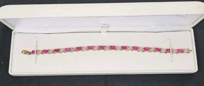 Pulsera Tenis Topacio Rosa 925 Chapada De Colección Diseño X Eslabones Talla 7.5"" Largo Foto 1 de 4