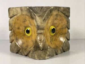 Pisapapeles escultura cubo cabeza búho alabastro tallado a mano de colección Italia - Imagen 1 de 8