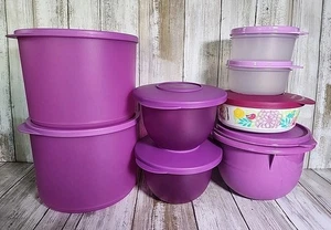 Lot Of 8 Tupperware Purple Bowl Sets Matching Lids for Storage NICE VGC!   - Picture 1 of 17