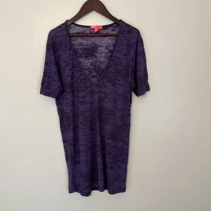 Camiseta BDG Urban Outfitters Y2K Cuello en V Profundo Burnout Jaspeada Transparente, Púrpura-Pequeña - Imagen 1 de 8