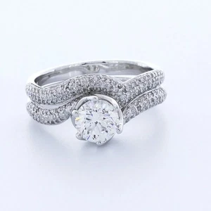 18K Gold Side Stone Engagement Ring Set 2.57 Carat Round Lab-Grown Diamond F VS1 - Picture 1 of 5