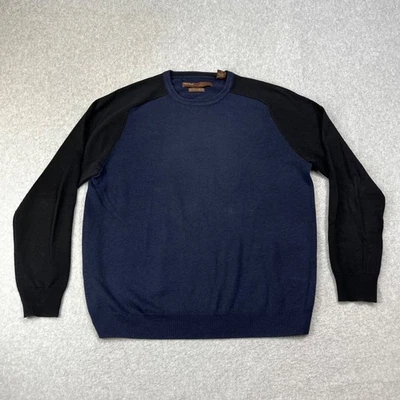 Perry Ellis Sweater Mens XL Navy Knit Merino Wool Blend Long Sleeve Pullover - Image 1 of 4