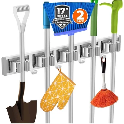 Легкий одноручный держатель для метлы - упаковка 2 шт. настенное крепление инструмент решение для хранения - Изображение 1 из 4