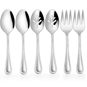 6 Pieces Serving Set, Stainless Steel Silverware Serving Utensils, Pearled Ed... - Bild 1 von 7