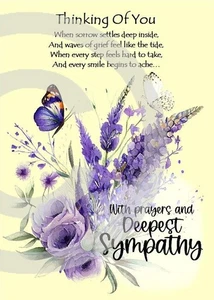 NUOVA Carta Thinking Of You A5 Simpatia Condoglianze Lutto Supporto Rassicurazione - Foto 1 di 4