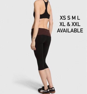 VS ROSA CAPRI NEGRO ALGODÓN LEGGINGS Y CINTURA PLEGABLE LEOPARDO EN XS-2XL Foto 1 de 4