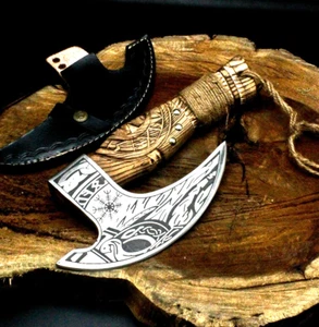RB HAND FORGED CARBON STEEL HANDLE VIKING BEARDED HATCHET PIZZA CUTTER - Picture 1 of 10
