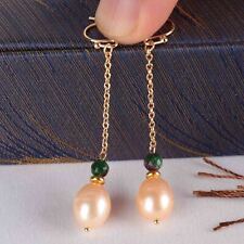 Natural pink baroque pearl Emerald bead Earring 18k Ear Drop Wedding Dangle