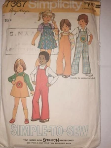 Simplicity 7367 Mini Jumper Dress Bibs Overalls Top Sewing Pattern Childs Size 4 - Picture 1 of 5