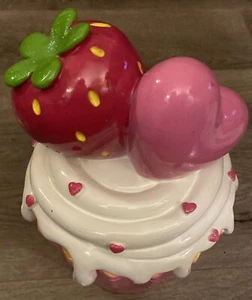 Valentine Gift Heart Strawberry Frosted Cupcake Large 10" Coin Bank Pink Dessert - Picture 1 of 13