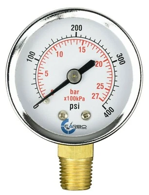 2" Pressure Gauge - Chrome Plated Steel Case, 1/4" NPT, Lower Mnt. 400 PSI - Image 1 of 4