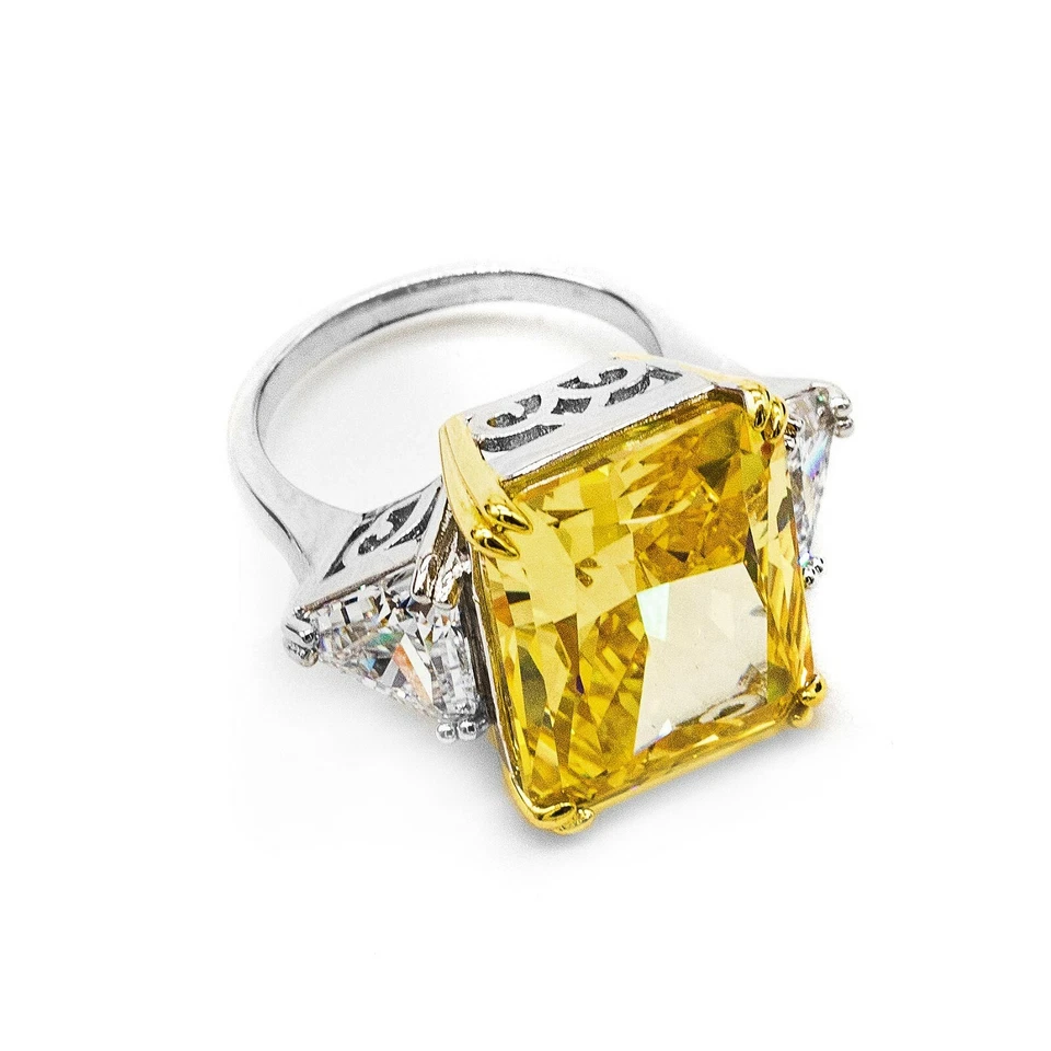 The Yellow Empress: anel folheado a ouro 18k de prata esterlina com zircão amarelo e branco - Imagem 1 de 4