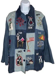 Drapers & Damons Holiday Calendar Button Front Denim Shirt Medium School Teach - Picture 1 of 9
