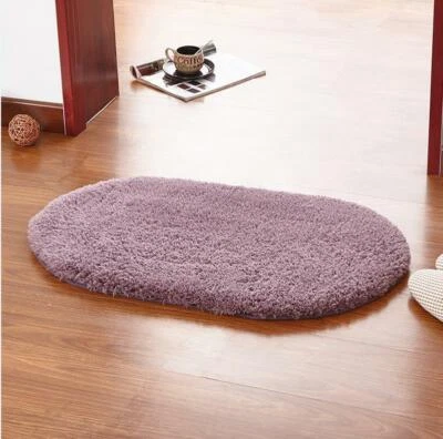 Solid Oval Area Rug Soft Carpet Bedroom Bedside Plush Floor Rugs Anti-slip Mat - Image 1 of 4