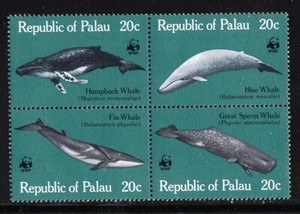 PALAU, SCOTT # 24-27 (27A), BLOCK OF 4 MNH VARIOUS WHALES, SEA LIFE, WWF - Picture 1 of 1