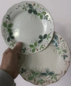 Creil Montereau Paire d Assiette Fraise Ancienne XIXeme Faïence Fine Vaisselle - Imagen 1 de 4