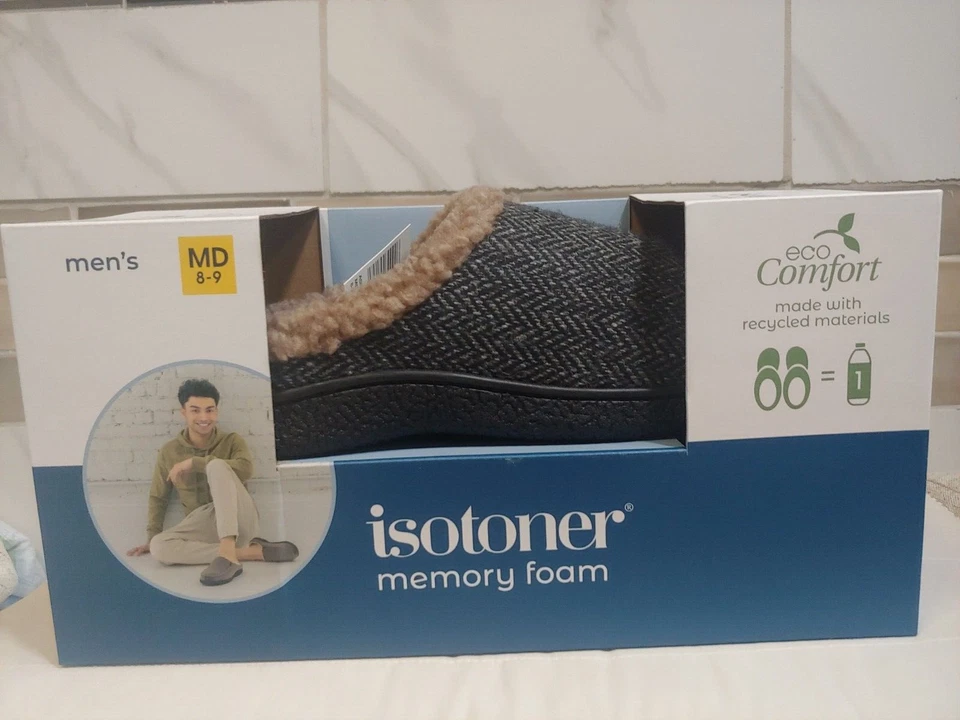 Isotoner Men's Memory Foam Corduroy Lined Eco Comfort Slippers M 8-9
