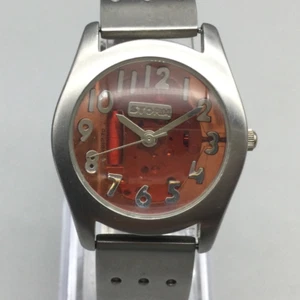Storm Watch Womens 30mm Silver Tone Orange Skeleton Dial Bracelet New Battery - Picture 1 of 16