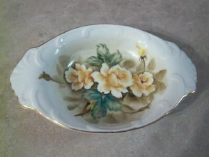 Vintage Hand-Painted Gold Edge Porcelain Candy Mint Dish - Yellow Roses - Picture 1 of 10
