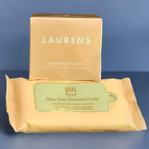 Laurens Brightening Skin Pads Full Size 50 Ct + Pixi Glow Tonic Cleansing Cloths - Picture 1 of 6