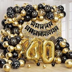 115pcs 40th Birthday Balloon Arch with Black Gold Balloon Garland Happy Birth... - Picture 1 of 3
