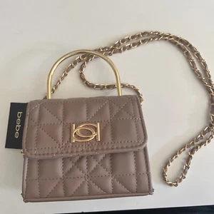 New Bebe Women’s Kamala Top Handle Mini Purse Crossbody Taupe & Gold Hardware - Picture 1 of 13