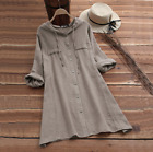 Women's Buttons Hooded Shirts Ladies V Neck Casual Loose Long Sleeve Shirt Dress