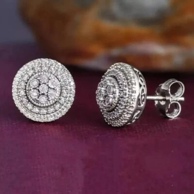 14k Solid White Gold Moissanite Fancy Stud Earrings Round Brilliant Cut 2 Carat - Image 1 of 4