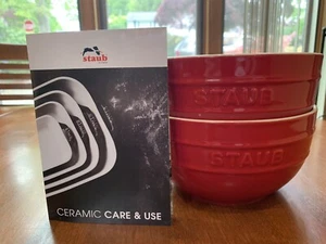 STAUB Cherry Red Ceramic Large 6.5 Inch Universal 2-Piece Bowl Set~ NIB - Picture 1 of 7