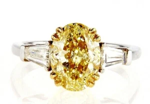 Anello 4CT Diamanti Gialli Oro Bianco 18KT Fantasia Naturale Taglio Ovale Certificato GIA - Foto 1 di 8