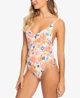 $92 Roxy Juniors Printed Beach Ruched-Side One-Piece White Size Small (DEFECT)