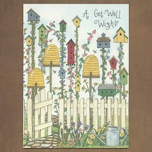 Unused Vintage DEB STRAIN Saltbox Illustrations Get Well Card, Birdhouse Beehive - Picture 1 of 6