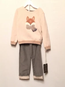 New Rorie Whelan Youth Fox Sweater & Pants Set Sz. 4T Beige Grey - Picture 1 of 8